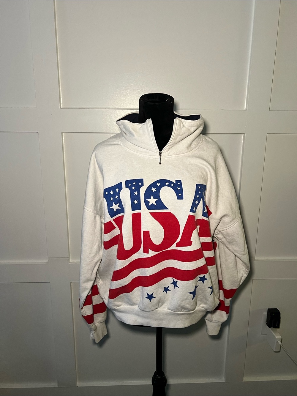 USA Graphic Half-Zip Pullover Hoodie - White/Red/Blue